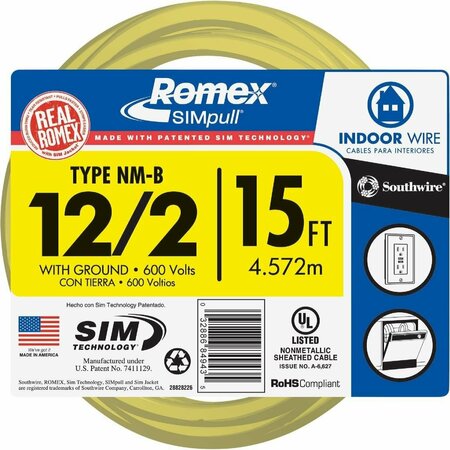 ROMEX 15 Ft. 12/2 Solid Yellow NMW/G Electrical Wire 28828226